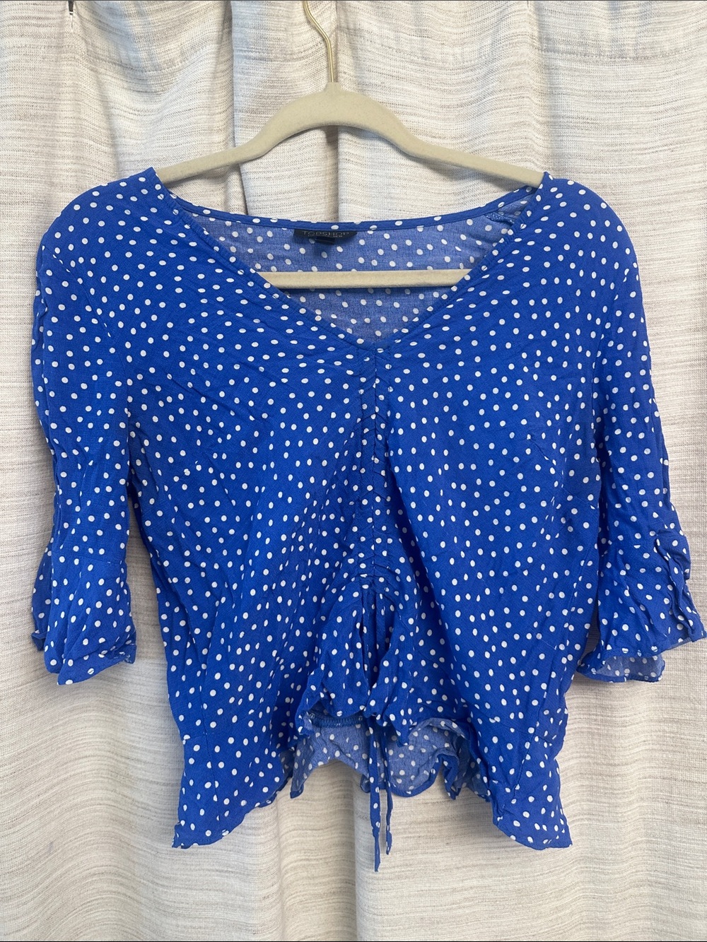 Top Shop Polka Dot Tie-Front Blue Women’s Top